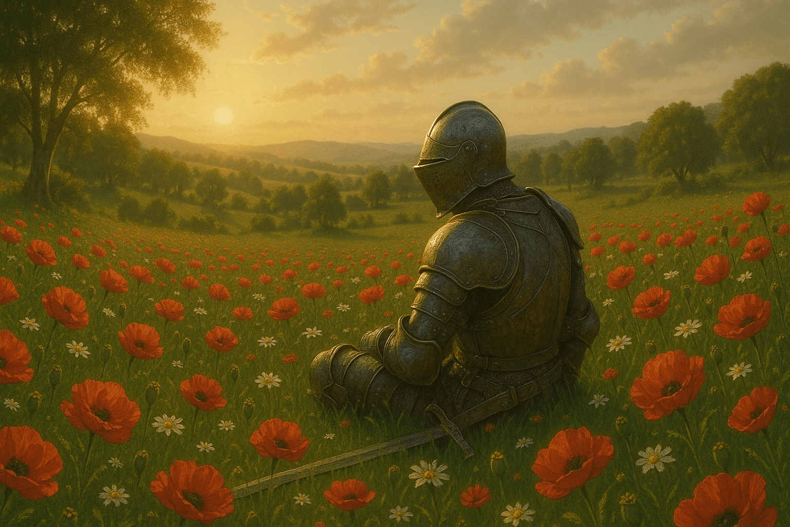 Knight in poppy field